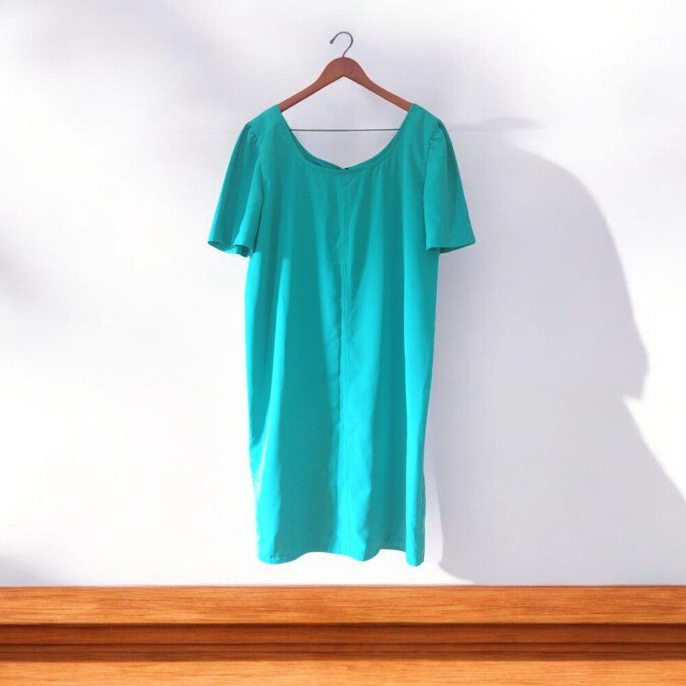 Vintage Women's Shirt Dress Short Sleeves Emerald Green Tender Loving Care XXL